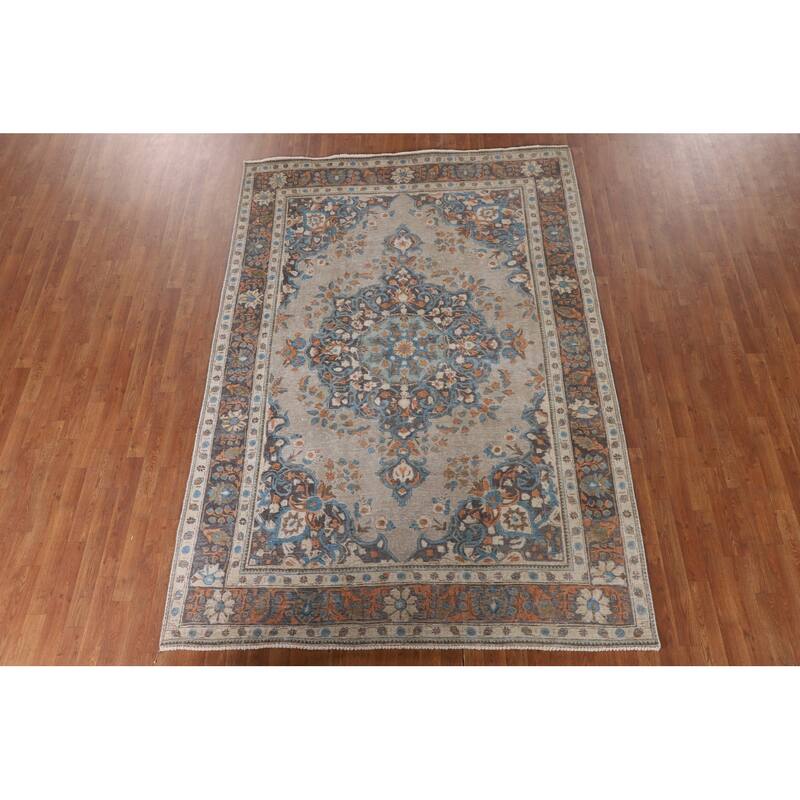 Distressed Over-Dyed Tabriz Persian Antique Rug Handmade Wool Carpet - 6'5"x 9'3"
