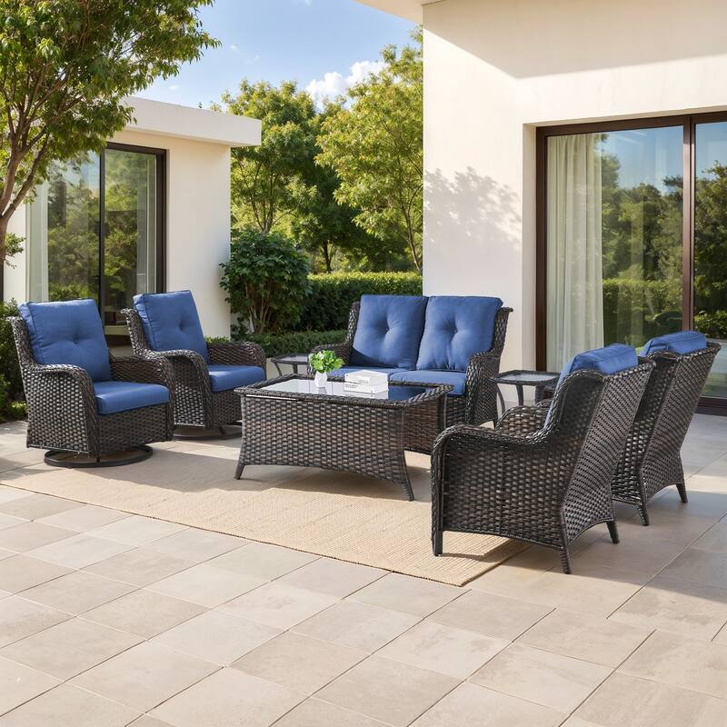 Gymojoy 8-Piece Outdoor Wicker Patio Furniture Set with Swivel Rockers, Loveseat & Side Tables