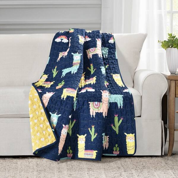 slide 2 of 13, Lush Decor Southwest Llama Cactus Reversible Throw Blanket Navy & Yellow