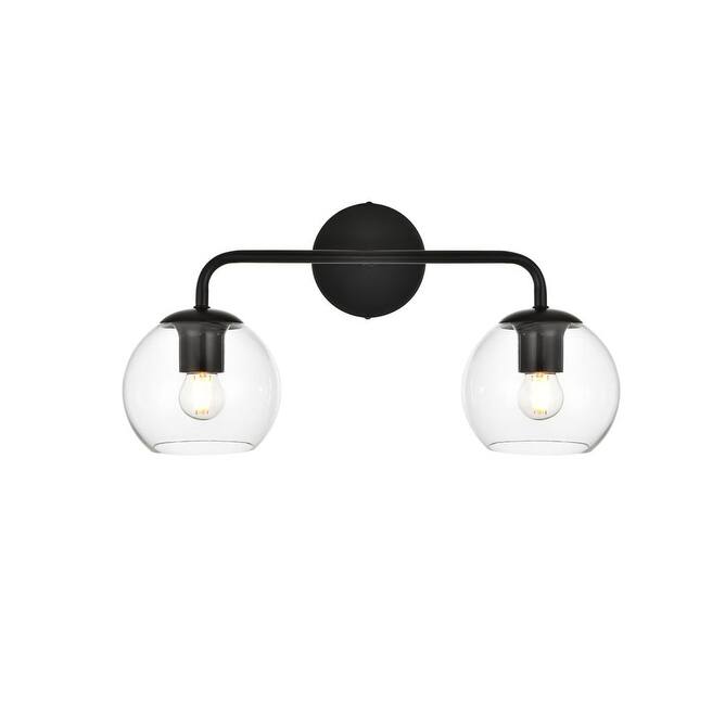 Elegant Lighting LD7321W19 Genesis 2 Light 10" Tall Bathroom Sconce - Black / Clear
