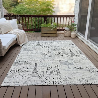Machine Washable Indoor/Outdoor Modern Paris Chantille Rug