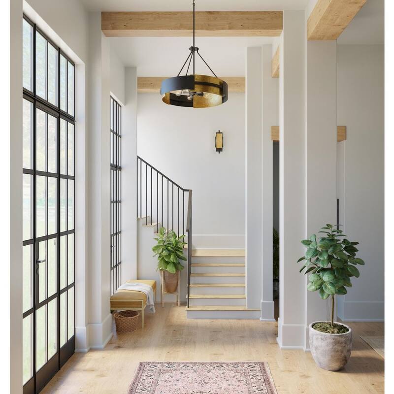 Lowery Collection One-Light Textured Black Distressed Gold Wall Sconce Light - 5.375 in x 3.62 in x 15.12 in