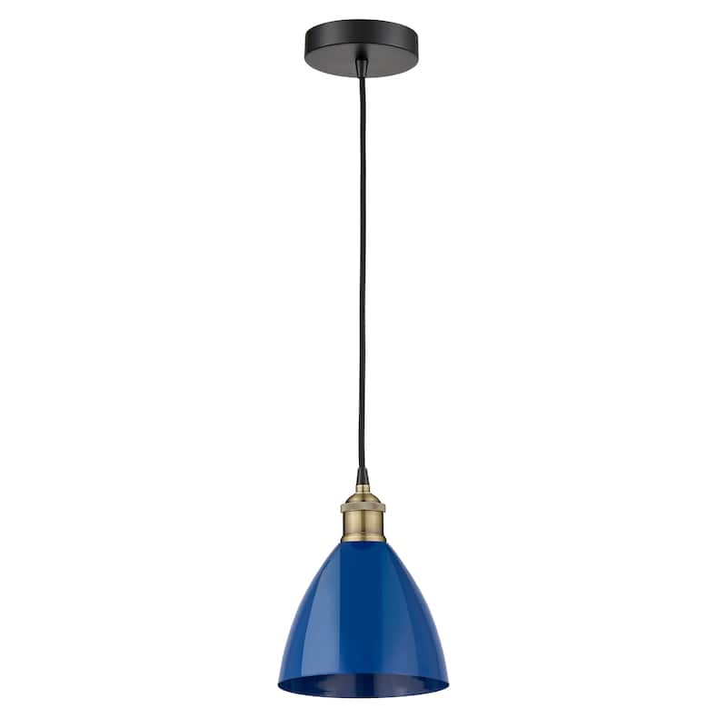 Innovations Lighting Plymouth Dome - 1 Light 8" Cord Hung Mini Pendant - Blue/Black Antique Brass