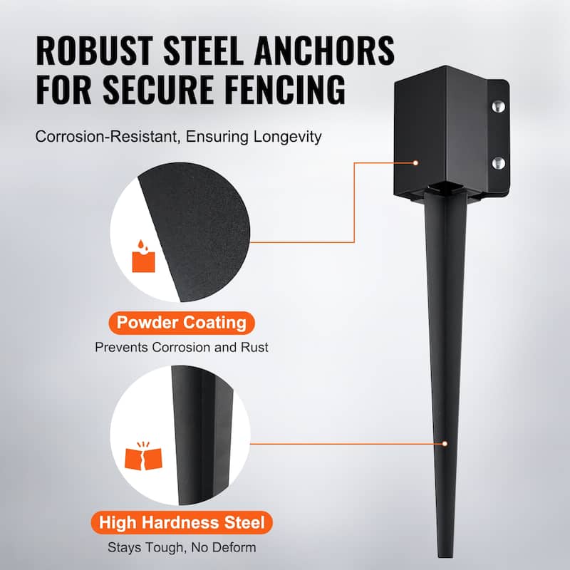 Fence Post Anchor Ground Spike, Outer Diameter (Inner Diameter 3.5 x3.5 Inches), Metal Black Powder Coated Post Stake Ground