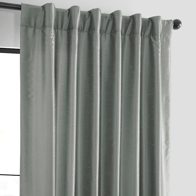 Ex. Fabrics Silver Faux Textured Dupioni Silk Curtain (1 Panel)