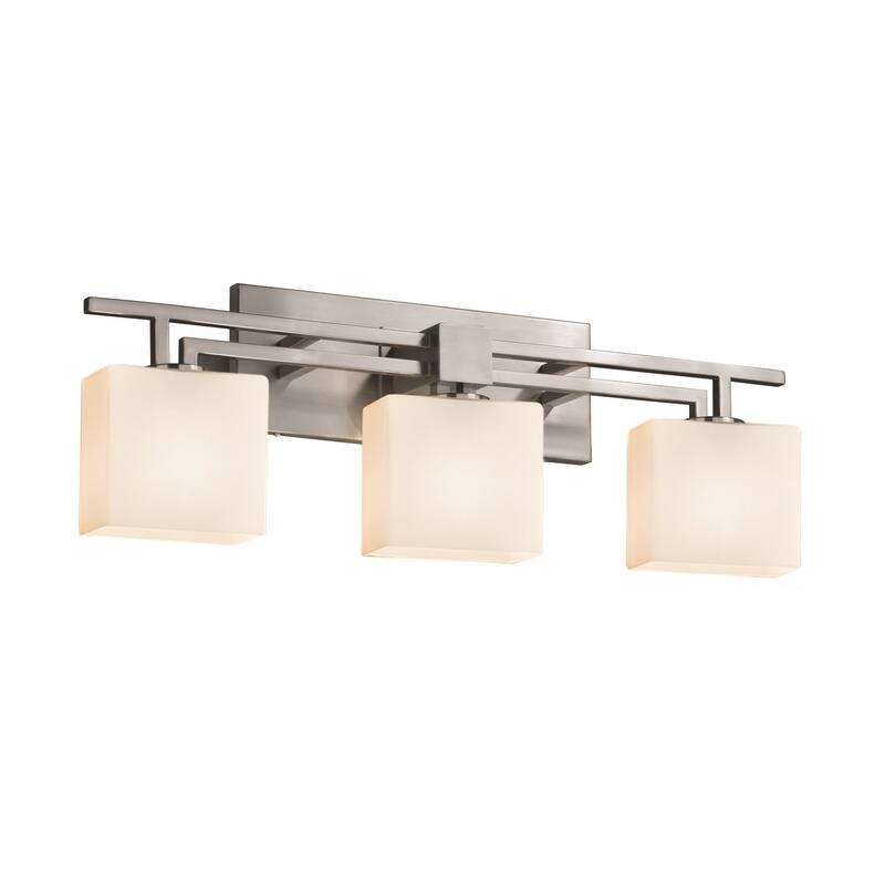 Justice Design Fusion Aero 3-light Brushed Nickel Bath Bar, Opal Rectangle Shade - Brushed Nickel, Opal