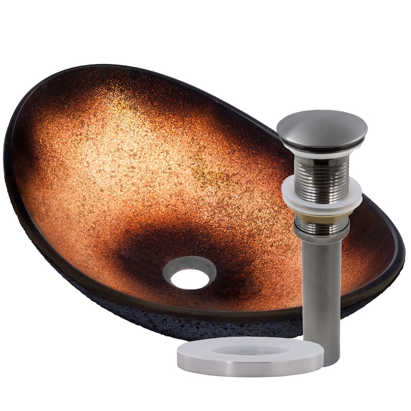 Miseno Oval 21-1/2" Tempered Glass Vessel Bathroom Sink - Gun Metal Drain