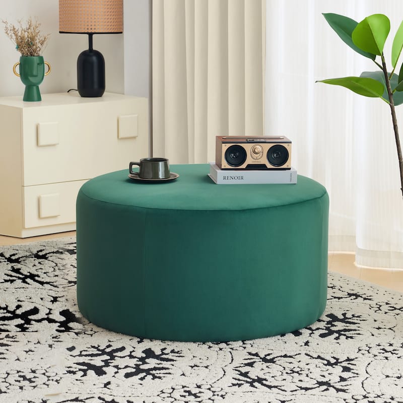 Olias Velvet Upholstered Round Ottoman by Christopher Knight Home