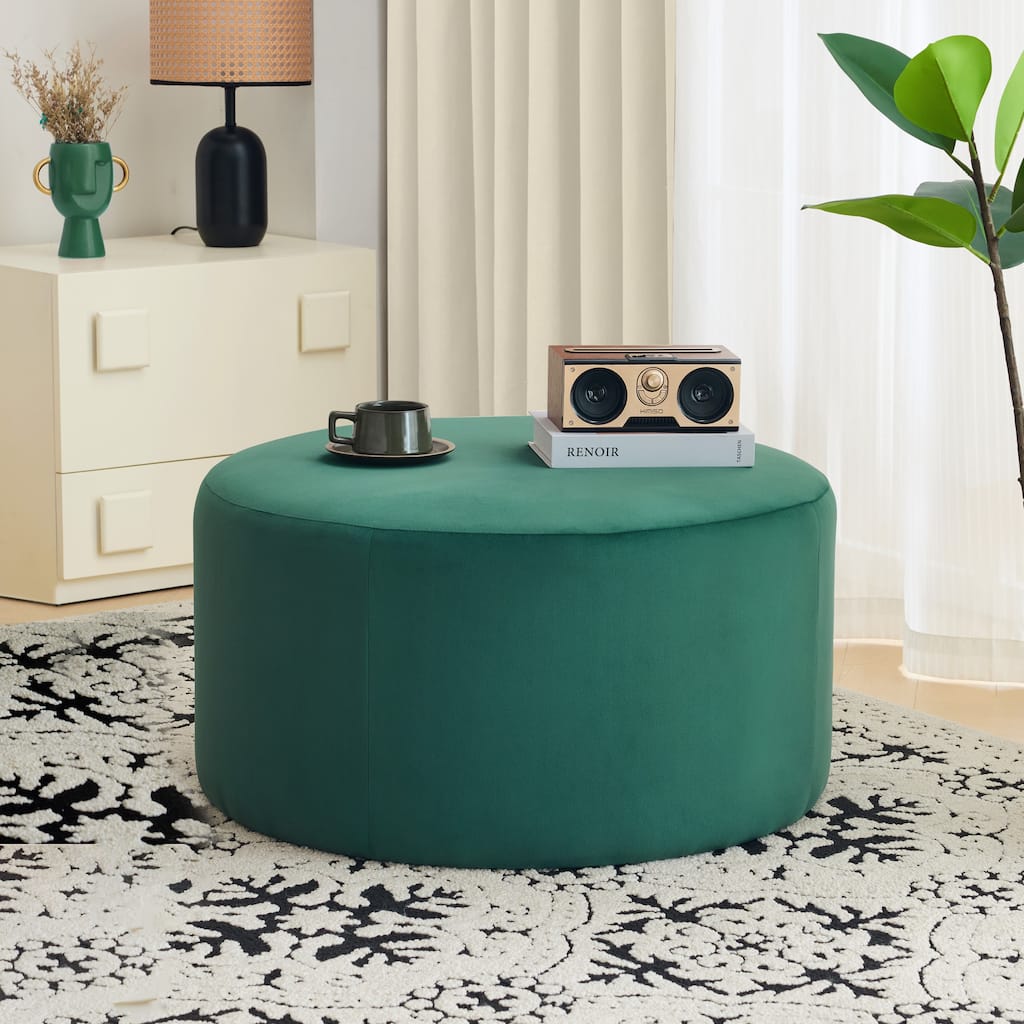 Olias Velvet Upholstered Round Ottoman by Christopher Knight Home