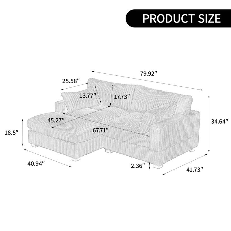 Plush Corduroy Upholstered Modular Sectional Sofa with Chaise