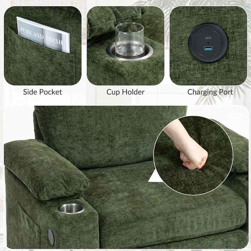 Chenille Oversized Accent Chair with Ottoman, USB Charging Ports and Convertible Sofa Bed Design