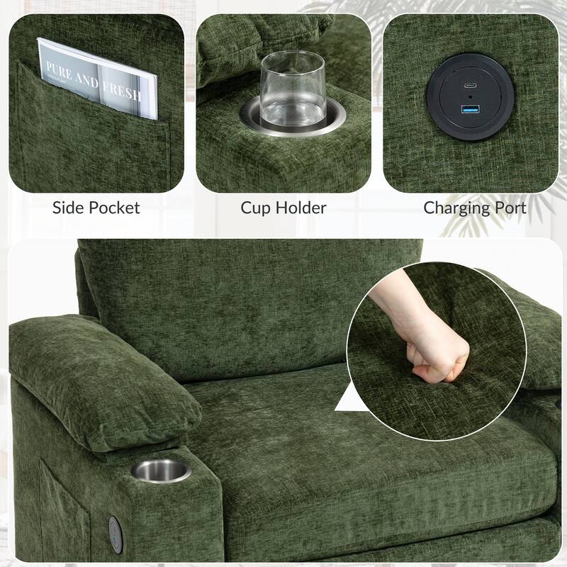 Modern Oversized Chair with Ottoman,Cupholders and USB Charging Ports