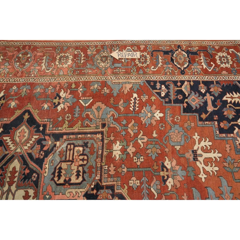 Hand Knotted Oriental 100% Wool Carpet Traditional Medallion Oranges & Rust Heriz (serapi) Area Rug - 15' 5'' X 9' 6''
