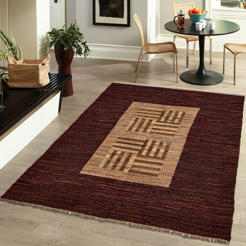 ECARPETGALLERY Flat-Weave Natural Burgundy Wool Tapestry Kilim - 4'10 x 6'7