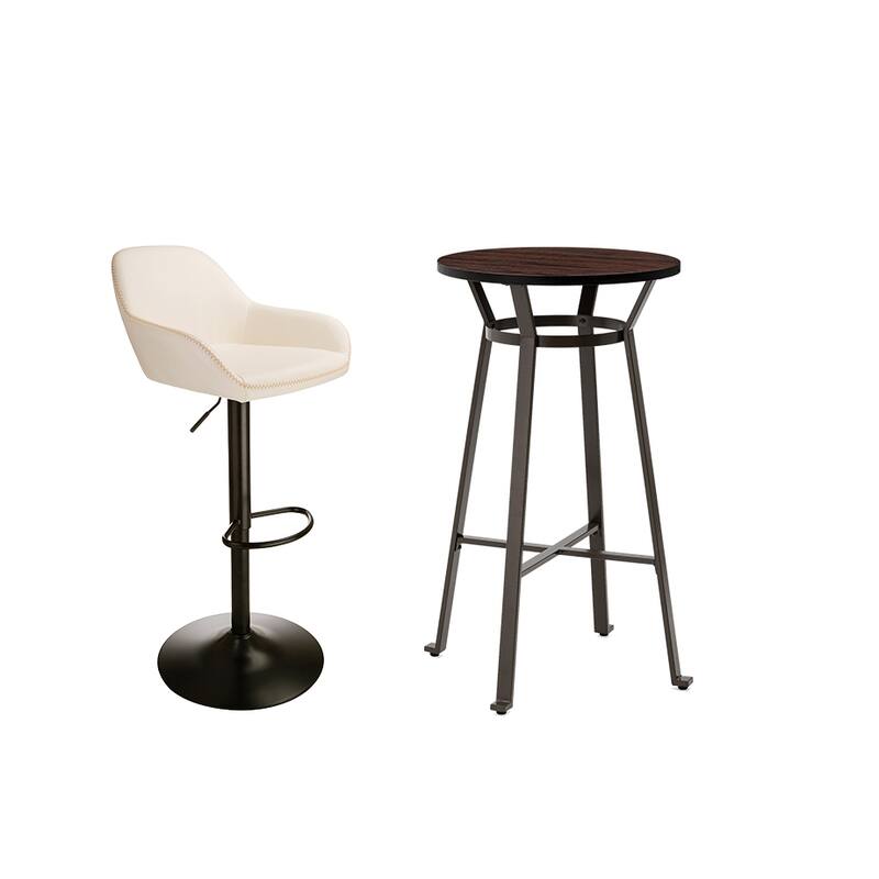 Glitzhome 41"H Round Wood Top High Pub Table with Gaslift Adjustable Swivel Bar Stools Set
