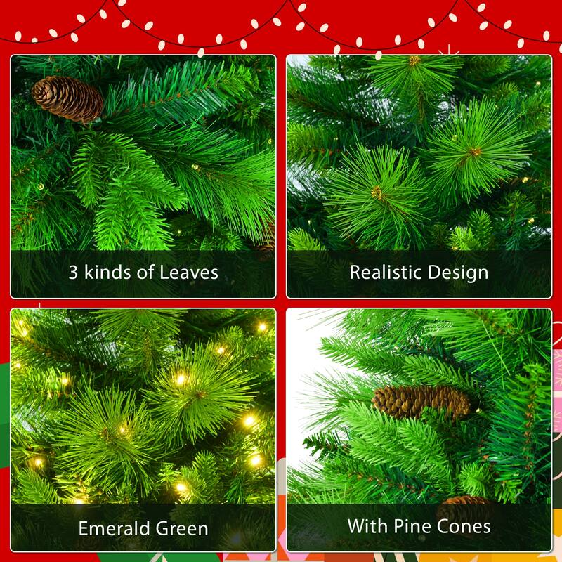 6FT Pre-Lit Christmas Tree with Garland & Wreath Set, LED Multi-Color & Warm Lights, Green and White Tips