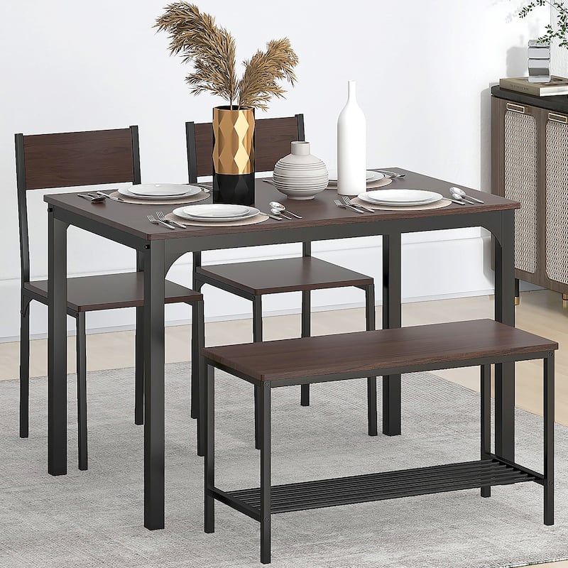 Dining Table Set for 4, Kitchen Room Table Set with Bench, 2-Piece Dining Chairs Set for Breakfast Nook - 42.9"×27.3"