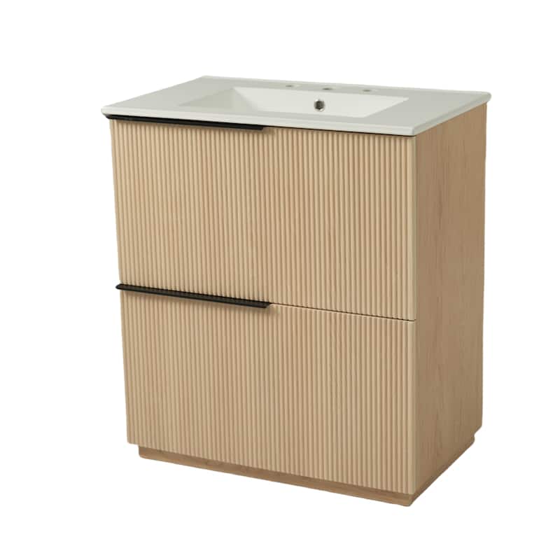 Bathroom Vanity with Ceramic Sink, Freestanding Wooden Bathroom Vanity, Bathroom Cabinet with Full-Extension Drawers
