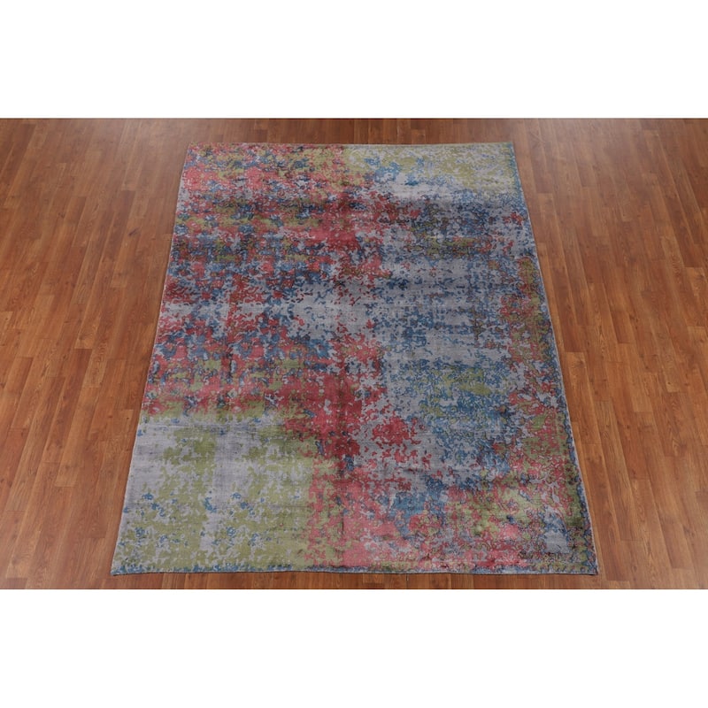 Multicolor Modern Abstract Area Rug Handmade Wool Carpet - 6'1" X 7'8"
