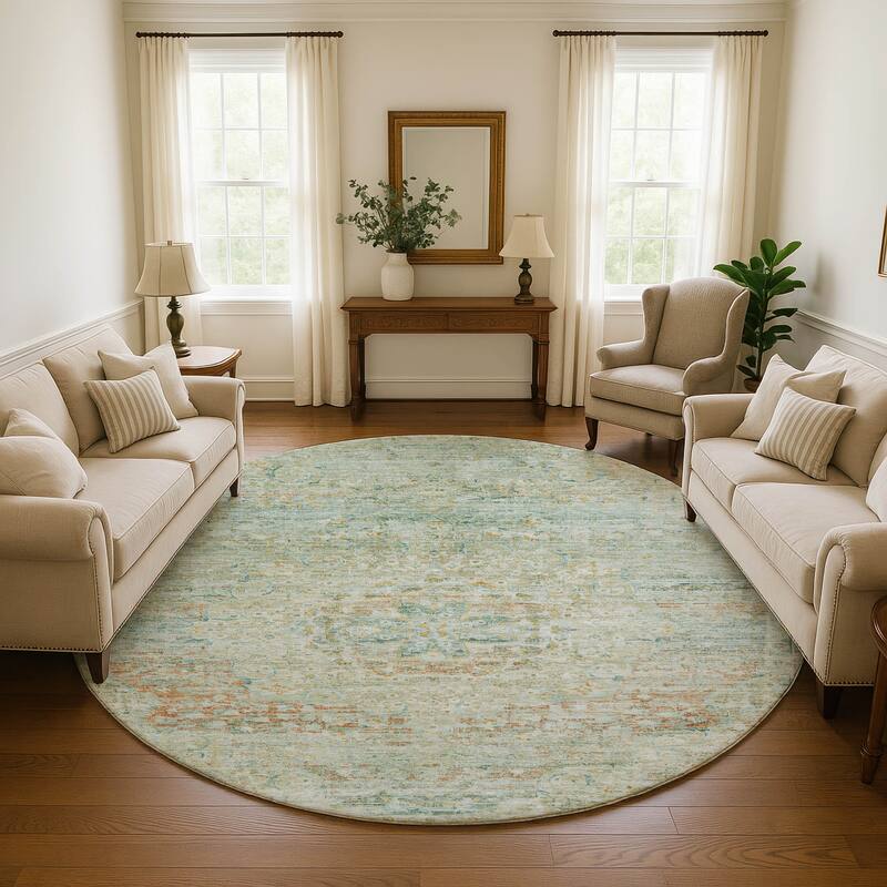 Premium Washable Super Soft Vintage Traditional Mayfield Rug - Sage - 8' x 8'