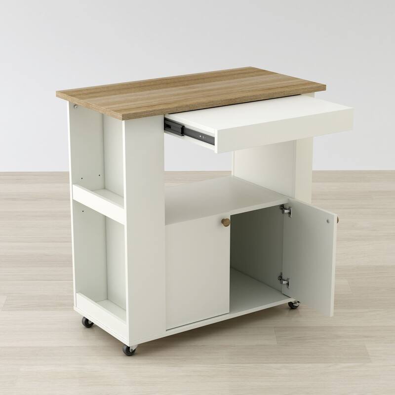 Kitchen Cart with Wheels & Storage - Rolling Utility Island Cart - Extendable Tabletop