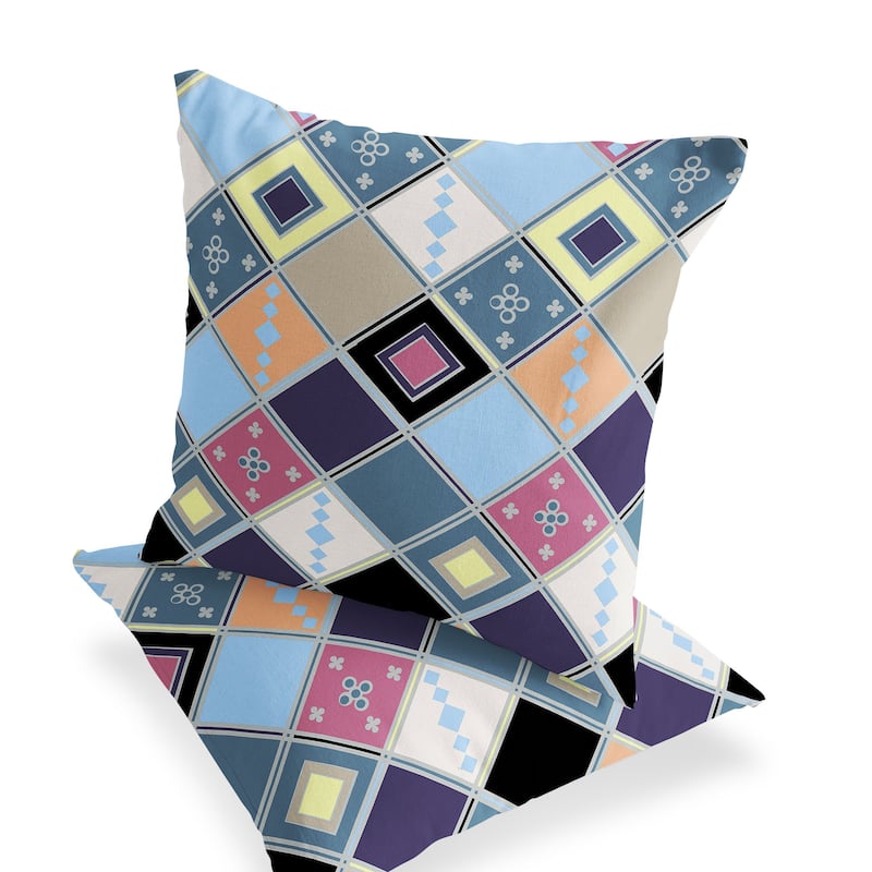 HomeRoots Set of Two 16" X 16" Blue and Purple Blown Seam Diamond Indoor Outdoor Throw Pillow - 16.00' X '16.00' X '5.00 - Blue/Purple - 16.00' X '16.00' X '5.00