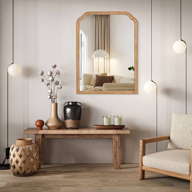 Top Corner Scalloped Rectangle Decorative Farmhouse Wall Mirror