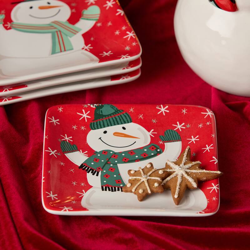 Certifed International Christmas Whimsy Snowman Set of 4 Canape/Appetizer/Luncheon Plates 6" Assorted Designs