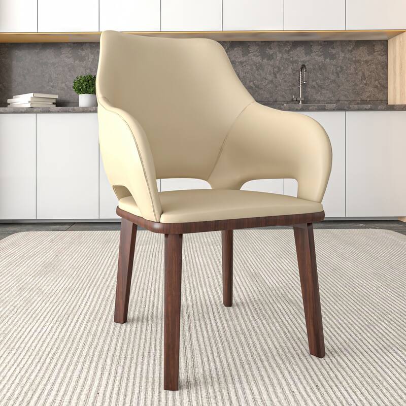 LeisureMod Vivara Leather Upholstered Dining Chair with Padded Seat - Mid-Century Arm Chair for Home Office Bar & Kitchen