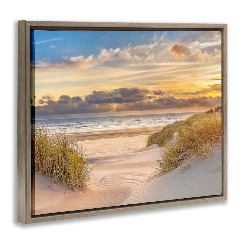 Stupell Serene Beach Between Dunes Framed Floater Canvas Wall Art Design By Mike Calascibetta