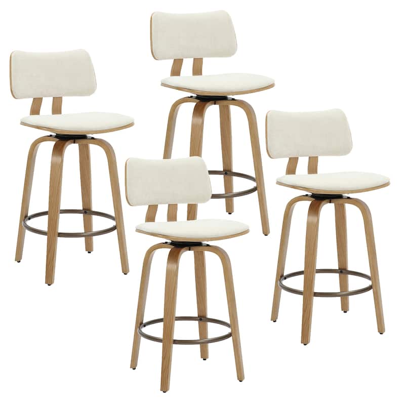Mid-Century Fabric and Wood 26" Counter Stool with Swivel, Set of 4 - Beige and Natural