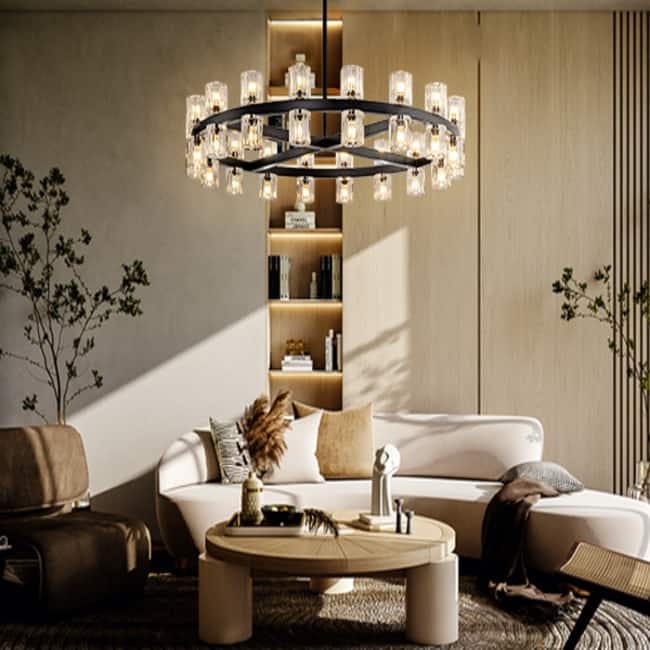 KAYLA Wagon Wheel Chandelier With Crystal Shade