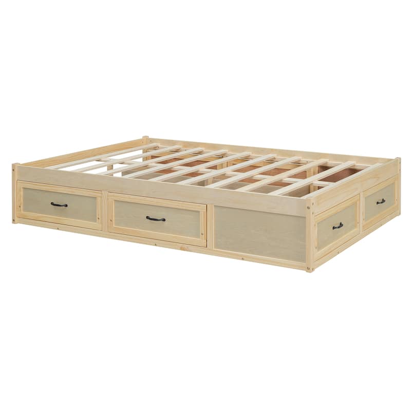 Full Size MDF Platform Bed with 6 Storage Drawers and Minimalist Design