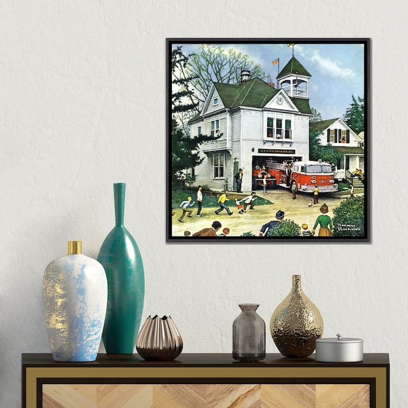 iCanvas "The New American LaFrance is Here (Firehouse)" by Norman Rockwell Framed