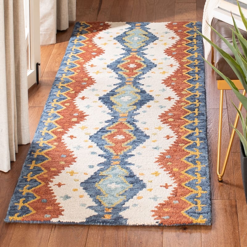 SAFAVIEH Handmade Aspen Melika & Eclectic Tribal Wool Rug - 2'3" x 5' - Ivory/Blue