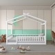 preview thumbnail 2 of 7, White Full Size Wood House Bed Frame with Roof and Fence, for Kids, Teens, Girls, Boys