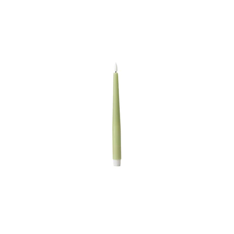 Set of 3 Flameless Rechargeable Wax Taper Candles with Remote - Sage Green