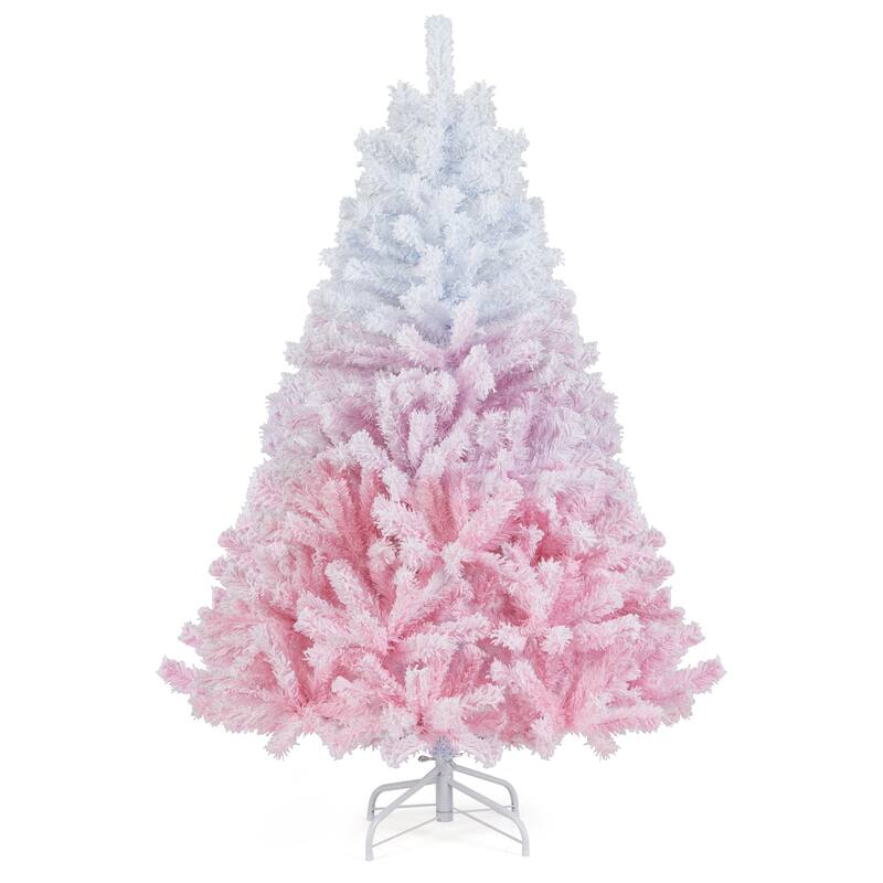 Artificial Flocked Christmas Tree with Metal Stand and Snow-Tipped Branches Ideal Holiday Decoration - 5 Foot - White-Pink