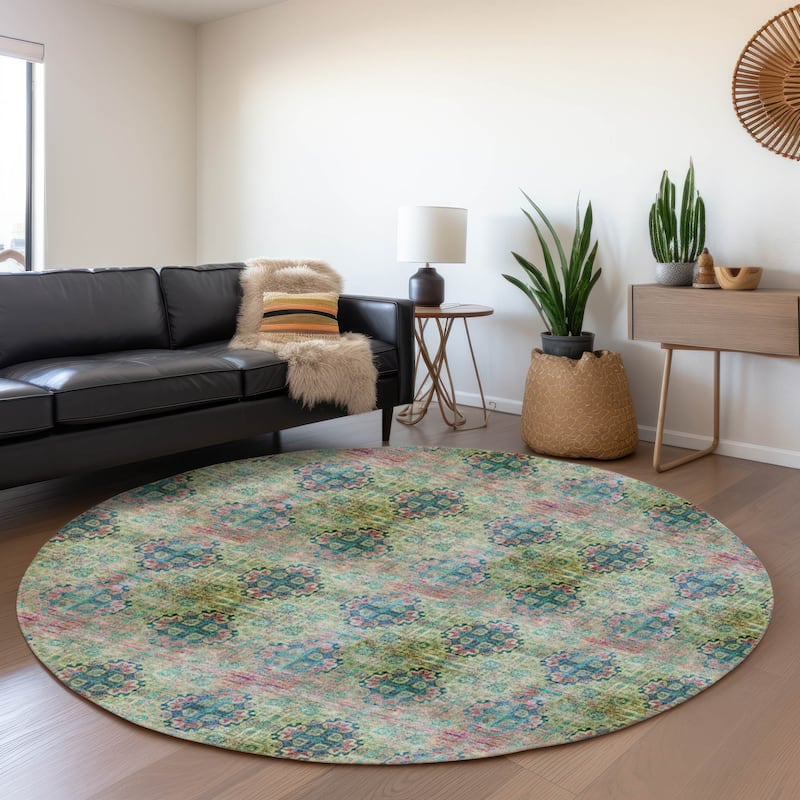 Premium Washable Super Soft Boho Modern Mayfield Rug - Green - 8' x 8' - Round