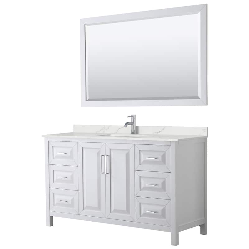 Wyndham Collection WCV252560S-QTZ-UNSM58 Daria 60" Free Standing - White / Giotto Quartz Top / Polished Chrome