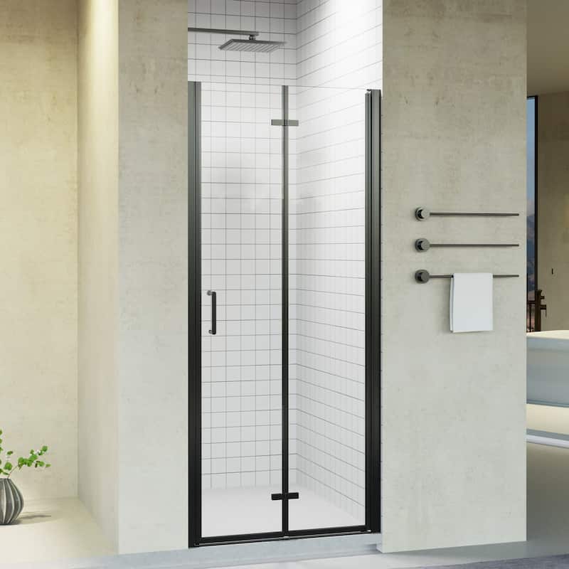 30"/32"/34" W x 72" H Frameless Folding Pivot Shower Door, 6mm Tempered Glass, Matte Black Bifold Bathroom Door - 32x72"