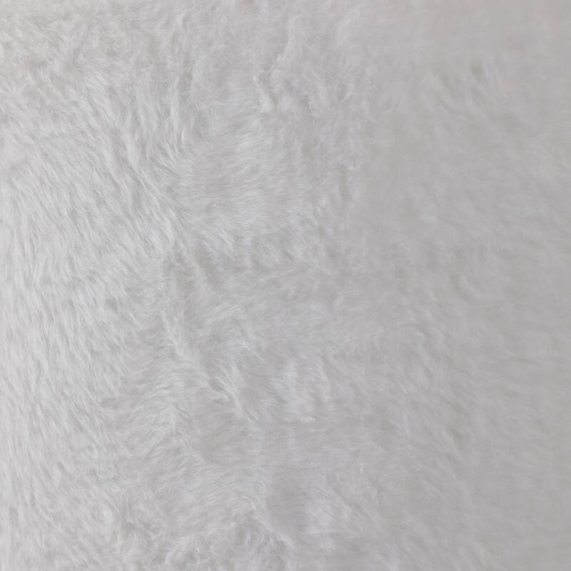 Wood Faux Fur Ottoman Ball Feet Luxury Pouf Footstool - 15" Ivory