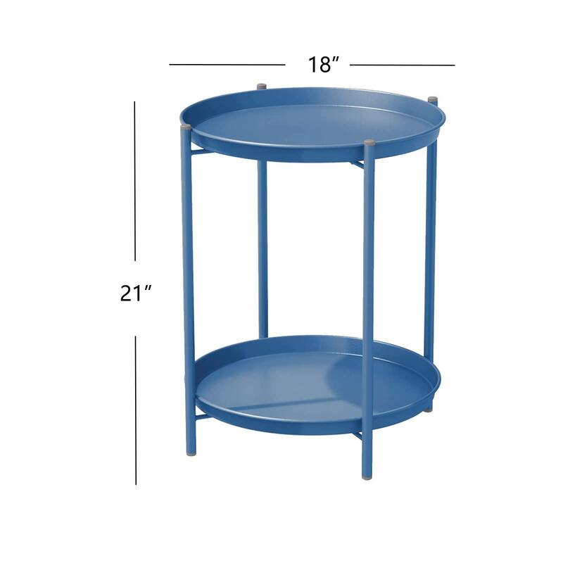 Outdoor Side Table, 2-Tier End Table Round Accent Table