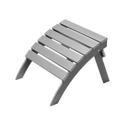 Grey HDPE Folding Adirondack Ottoman Footrest with Slatted Surface Ideal for Outdoor Use - 21.5"L x 18.9"W x 14.8"H