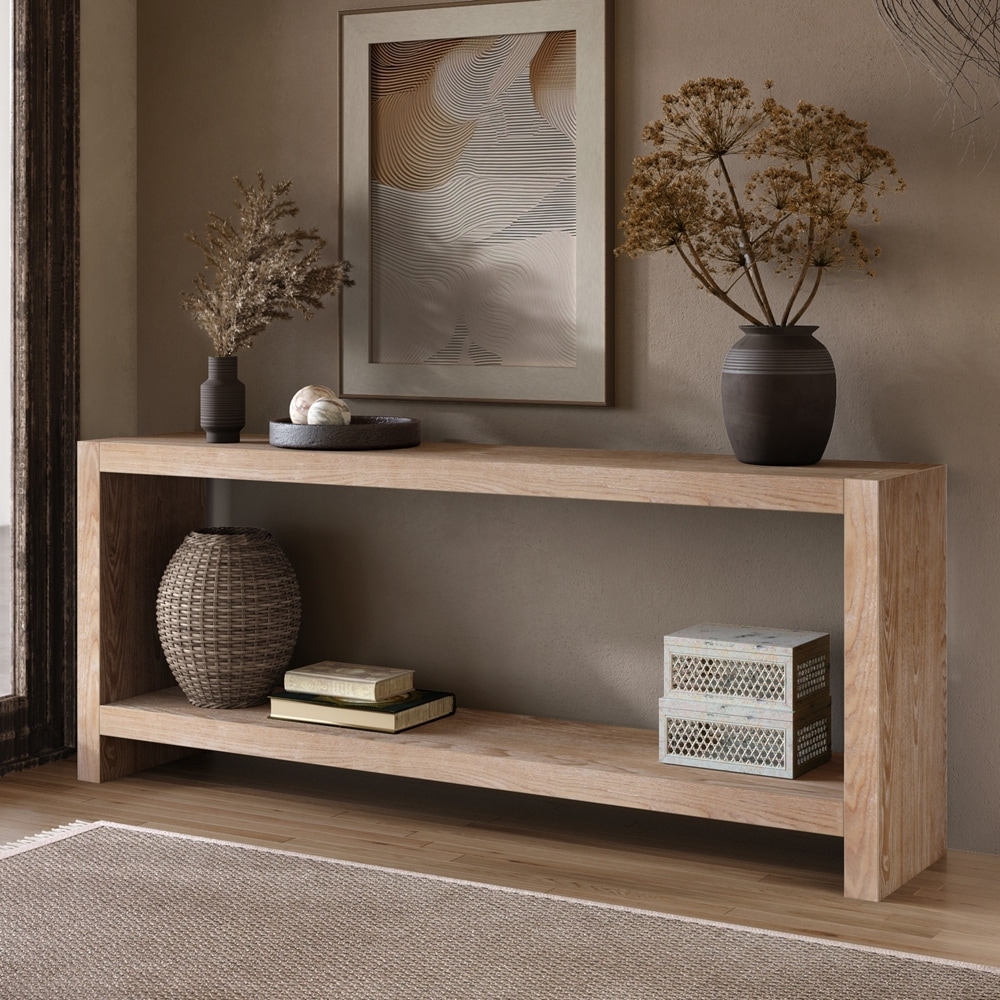 Large Farmhouse Console Table, 2-Tier Rustic Entryway Table with Wood Veneer