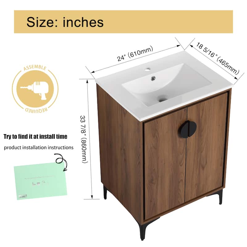Malwee 24"/30" FreeStanding Bathroom Vanity, Floor Stand Bathroom Vanity with Sink,Soft Close Door and Adjustable shelf
