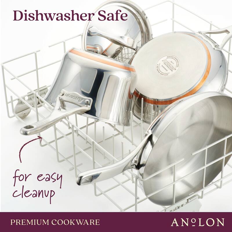 Anolon Nouvelle Copper Stainless Steel Cookware Pots and Pans Set, 10-Piece, Silver