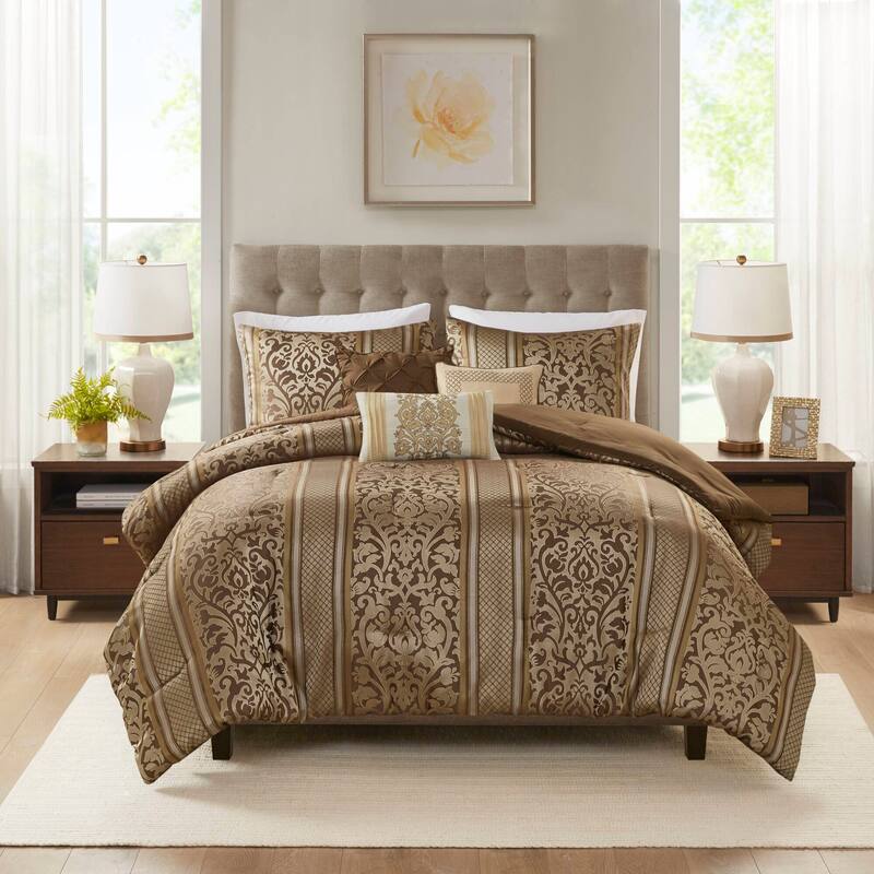 GDF Studio - Seraphina Jacquard 6-Piece Comforter Set with Decorative Throw Pillows