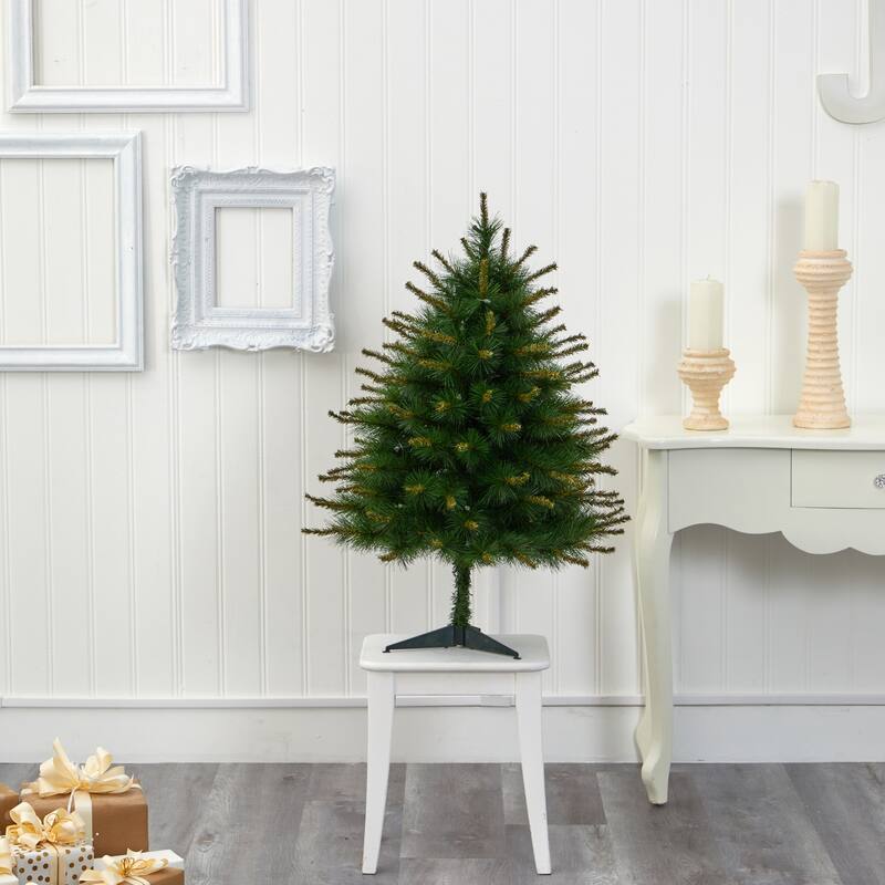 3Ft Artificial Christmas Tree with Lights - Pre-Lit Holiday Decor, Compact Small Tree for Home - Green - 36