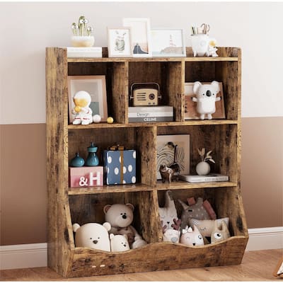 Toy Storage Cabinet Multi Shelf Bookcase for Kid's Bedroom - 11.8"D x 36"W x 42.5"H